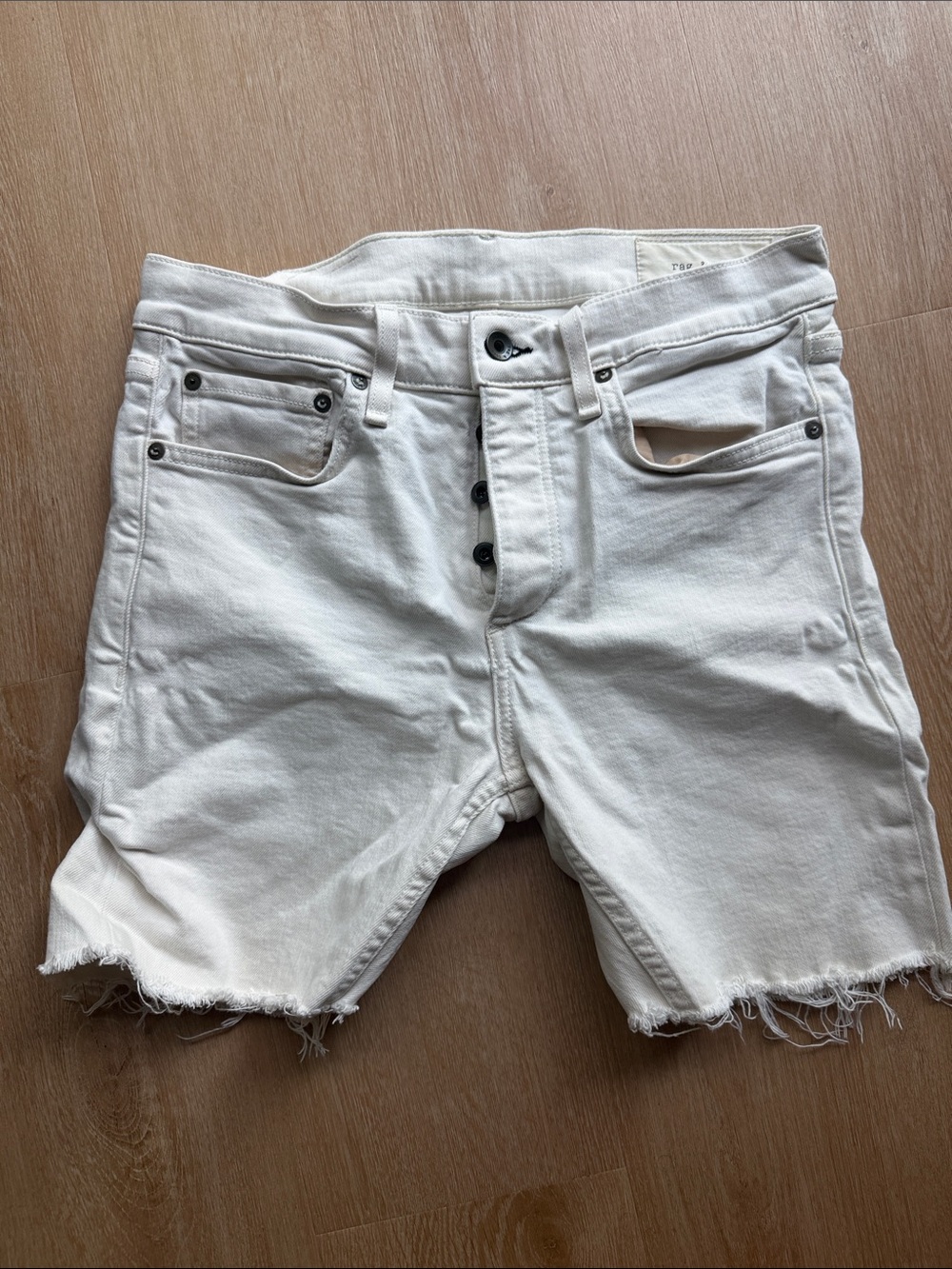 rag & bone White Raw-Hem Denim Shorts